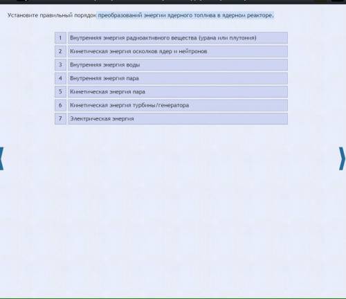Установите правильный порядок преобразований энергии ядерного топлива в ядерном реакторе​