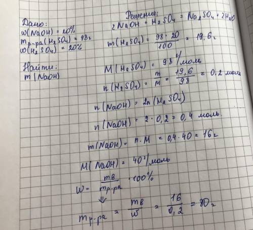 сколько граммов 20% раствора гидроксида натрия потребуется для нейтрализации 98 граммов раствора с м