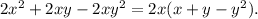 2x^{2}+2xy-2xy^{2}=2x(x+y-y^{2}).