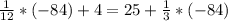 \frac{1}{12}*(-84)+4=25+\frac{1}{3}*(-84)