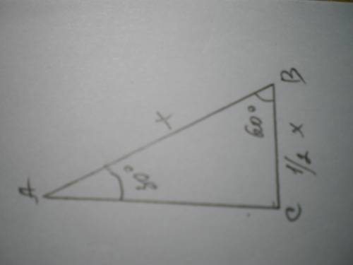 Один из углов прямоугольного треугольника равен 60 а сумма гипотенузы и меньшего из катетов равна 27