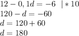 12-0,1d=-6\ \ |*10\\120-d=-60\\d=120+60\\d=180