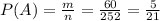 P(A)=\frac{m}{n}= \frac{60}{252}=\frac{5}{21}