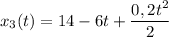 x_{3}(t) = 14 - 6t + \dfrac{0,2t^{2}}{2}