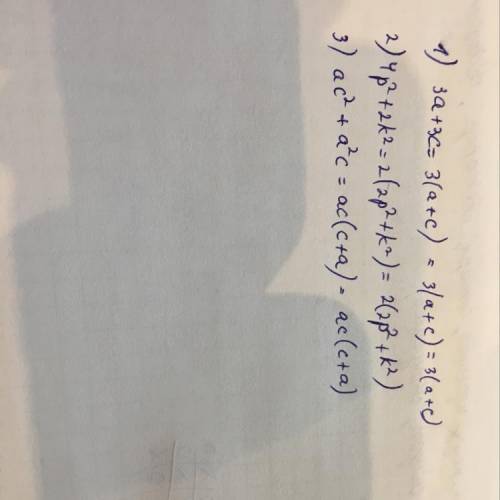 1. Вынесение общего множителя за скобки 3a+3c=3(a+c) 4p2+2k2=2(2p2+k2) ac2+a2c=ac(c+a)