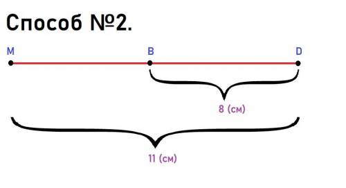 Точки В, Д и М лежат на одной прямой. Известно что Вд = 8 см, МД = 11см. Каким может быть расстояние