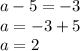 a - 5 = - 3 \\ a = - 3 + 5 \\ a = 2