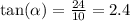 \tan( \alpha ) = \frac{24}{10} = 2.4