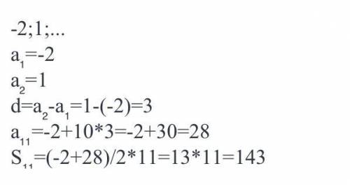 Вычисли сумму первых 11 членов арифметической прогрессии (an), если даны первые члены: −1;6.S11=?отв