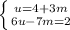 \left \{ {{u=4+3m} \atop {6u-7m=2}} \right.