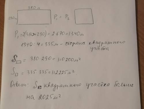 Два участка земли огорожены заборами одинаковой длины. Первый участок имеет форму прямоугольника со