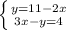 \left \{ {{y=11-2x} \atop {3x-y=4}} \right.