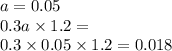 a = 0.05 \\ 0.3a \times 1.2 = \\ 0.3 \times 0.05 \times 1.2 = 0.018