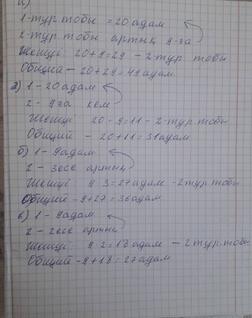 - 5. Кесте бойынша есептер құрастырып, оларды шығар.Барлығықанша?1-туристер тобы2-туристер тобы? ада