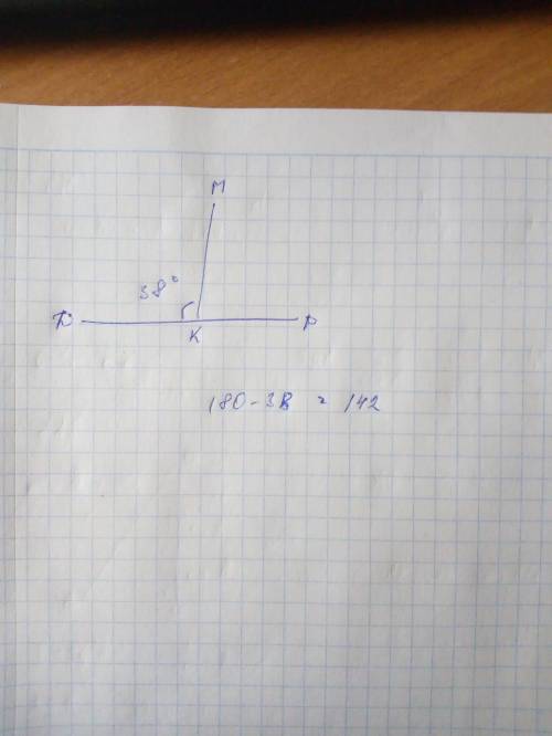 KB - биссектриса развернутого угла DKP KM - луч найдите угоn DKM,если ВКМ = 38°227​