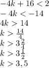 -4k+16\frac{14}{4}\\k3\frac{2}{4}\\k3\frac{1}{2}\\k3,5