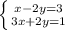 \left \{ {{x-2y = 3} \atop {3x+2y=1}} \right.