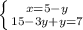 \left \{ {{x=5-y \atop {15-3y+y=7}} \right.