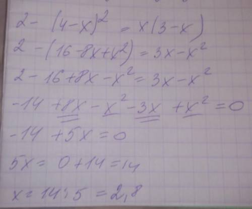 Уравнение 2-(4-x)^2=x(3-x)