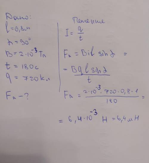 Проводник длиной 0,8 м расположен перпендикулярно к линиям индукции магнитного поля с индукцией 2 мТ