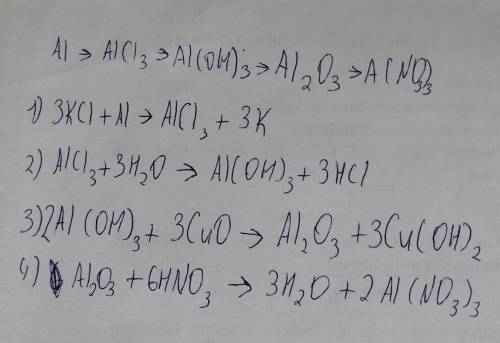 Осуществить превращения: Al → AlCl3 → Al(OH)3 → Al2O3 → Al(NO3)3. Переход 2 реакции рассмотреть с по