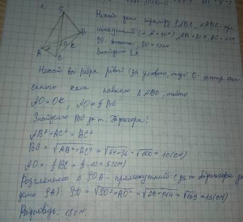 Основою піраміди є прямокутний трикутник з катетами 6 см і 8 см усі бічні ребра піраміди нахилені до