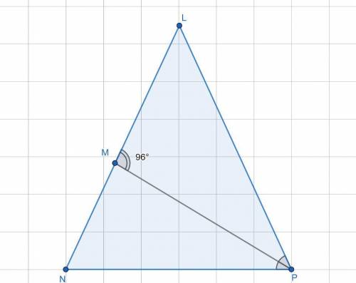 В равнобедренном треугольнике NLP проведена биссектриса PM угла P у основания NP, ∡ PML = 96°. Опред