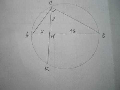 Хорда перпендикулярна диаметру и делит его на отрезки 4 см и 16 см. Определи длину хорды