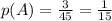 p(A)=\frac{3}{45}=\frac{1}{15}