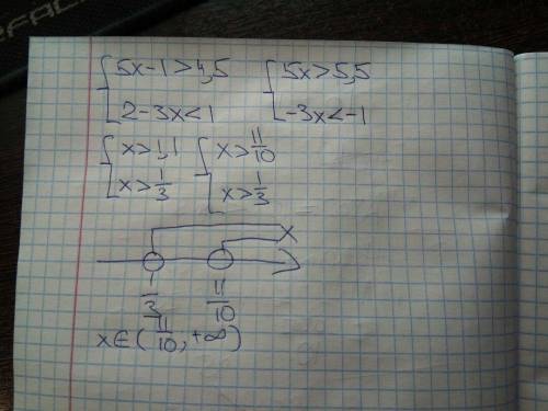 8Класс Алгебра решите один пример Система неравенств {5x-1>4,5 {2-3x<1 Только две { это одна д