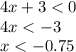 4x + 3 < 0 \\ 4x < - 3 \\ x < - 0.75