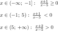 x\in(-\infty;\;-1]:\;\;\frac{x+1}{x-5}\geq0\\\\x\in(-1;\;5):\;\frac{x+1}{x-5}\;0