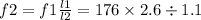 f2 = f1\frac{l1}{l2} = 176 \times 2.6 \div 1.1