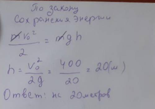 На какую высоту поднимется тело массой 134564631 кг, брошенное вертикально вверх со скоростью 20 м/с