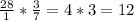 \frac{28}{1}*\frac{3}{7} = 4*3=12