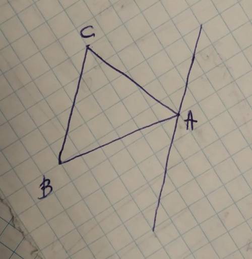 Начертите треугольник ABC и проведите через вершину А прямую,параллельную противополжной стороне