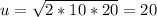 u= \sqrt{2*10*20} = 20