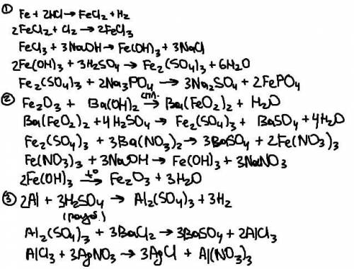 Напишіть рівняння реакції, за до яких можна здійснити такі перетворення 1)Fe--FeCl2--FeCl3--Fe(OH)3