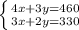 \left \{ {{4x+3y=460} \atop {3x+2y=330}} \right.