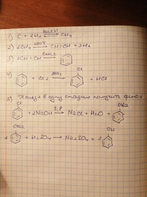 С каких реакций можно осуществить следующие превращения? Напишите уравнения. С СН4 С2Н2 С6Н6 С6Н5Сl