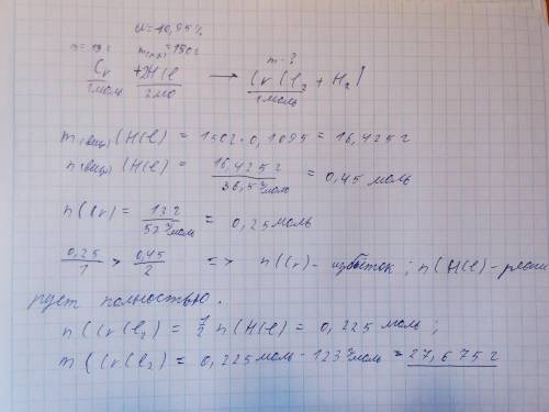 Масса соли, полученной в результате взаимодействия 150 г 10,95% - ного раствора соляной кислоты и 13