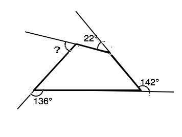 Три внешних угла четырёхугольника равны соответственно 142° и 22° и 136° . Найдите внутренние углы э