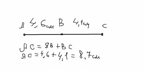 AnnuТочка вает отрезок АС на два отрезкаНайдите длину отрезка AC, если АВ-4,6 см BC-4,1 см​