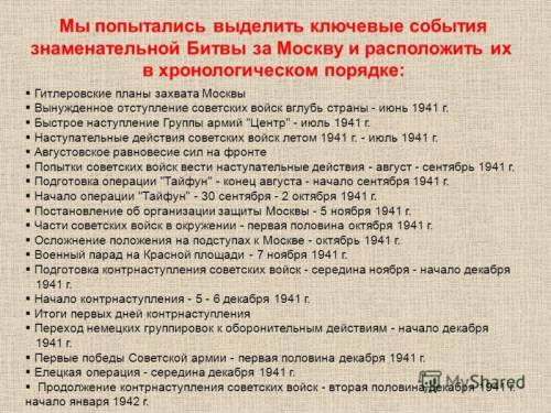 Расположите события Московской битвы 1941-1942 гг. в хронологическом порядке