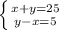 \left \{ {{x+y=25} \atop {y-x=5}} \right.