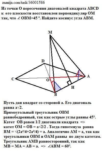 Из точки О пересечения диагоналей квадрата АВСD к е го плоскости восстановлен перпендикуляр ОМ так,