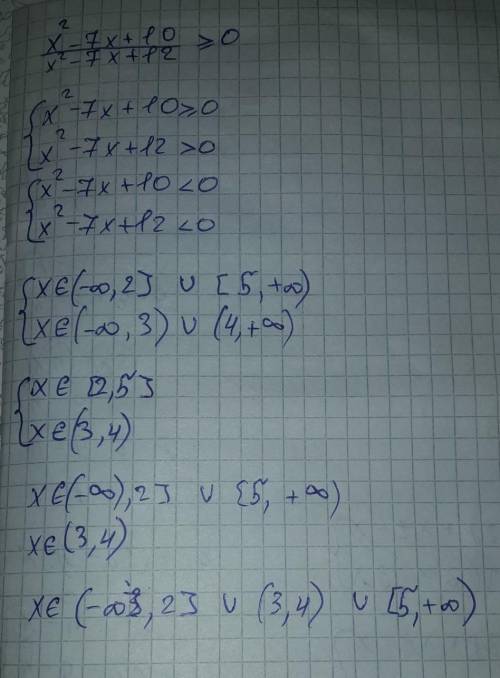 Реши неравенство методом интервалов, предварительно разложив на множители квадратные трехчлены в чис
