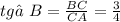 tg∠B= \frac{BC}{CA} =\frac{3}{4}