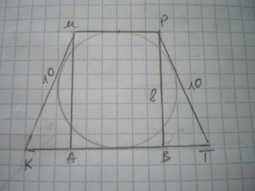Бічна сторона рівнобічної трапеції дорівнює 10 см, а радіус вписаного в неї кола — 4 см. Знайдіть п