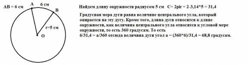 Окружность длиной 6 см развернули в дугу окружности радиусом 5 см. Найдите градусную меру этой дуги.